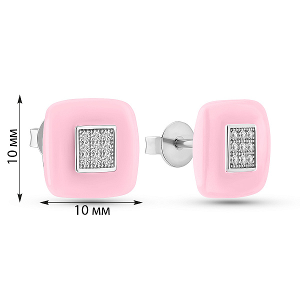 Серебряные пусеты с фианитами и керамикой (арт. 7518/1154748кмр) – изображение 2