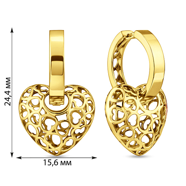 Сережки з жовтого золота Сердечка (арт. 1101026ж) – зображення 3