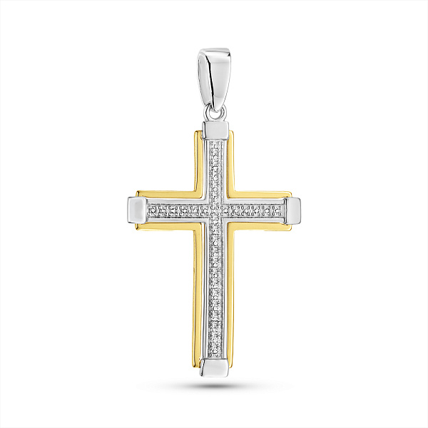Хрестик з білого і жовтого золота з діамантами (арт. П011798010бж) – зображення 1