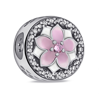Фото Срібний шарм Квітка з емаллю (арт. 7903/П5ФБР/7077)