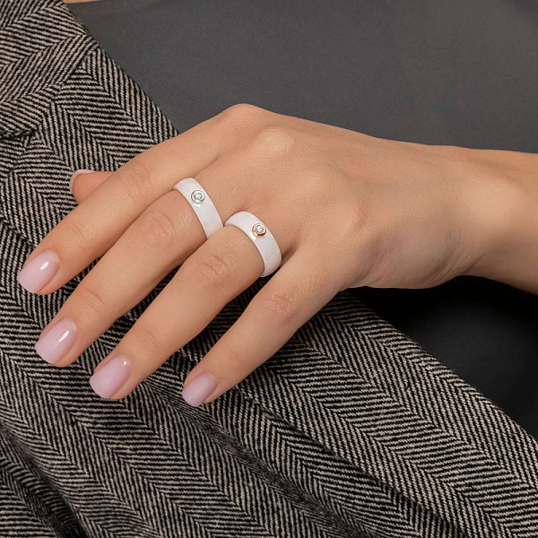 Каблучка з кераміки і червоного золота з діамантом (арт. К011228005кба) – зображення 3