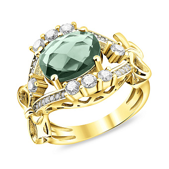 Фото Кольцо из желтого золота с кварцем и с фианитами (арт. 152735жкз)