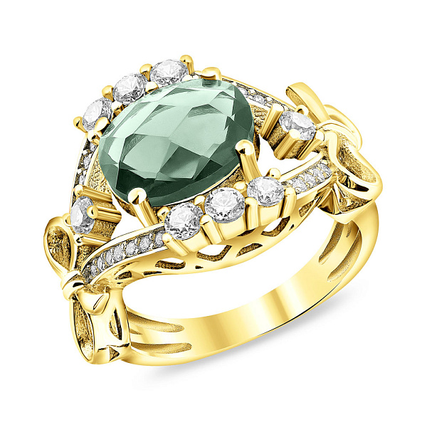 Кольцо из желтого золота с кварцем и с фианитами (арт. 152735жкз) – изображение 1