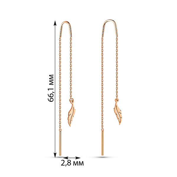 Золотые серьги протяжки Перо (арт. 2007054101) – изображение 4