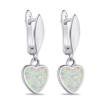 Серьги серебряные с опалом в форме сердца  (арт. 7502/4420Поб)
