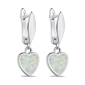 Сережки срібні з опалом у формі серця  (арт. 7502/4420Поб)