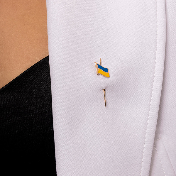 Золотой значок-шпилька Фалаг Украины с эмалью (арт. 360145есж) – изображение 2