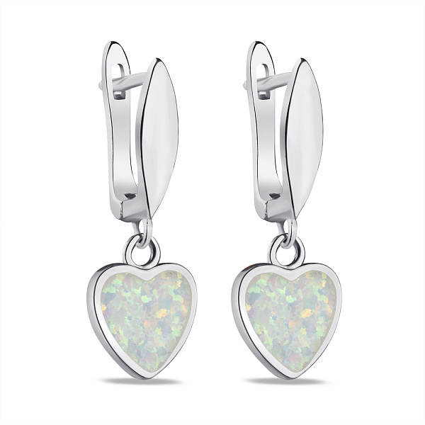 Серьги серебряные с опалом в форме сердца  (арт. 7502/4420Поб) – изображение 1