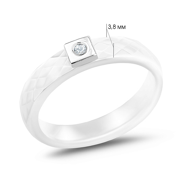 Кольцо из керамики и белого золота с бриллиантом (арт. К011767бба) – изображение 4