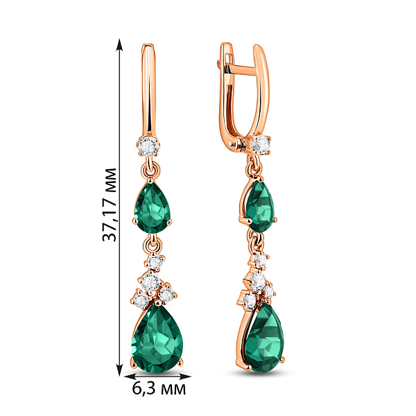 Золотые серьги подвески с зеленым кварцем и фианитами (арт. 111119Пзф) – изображение 6