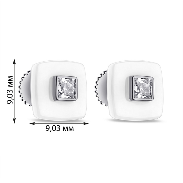 Сережки з кераміки і срібла з фіанітами (арт. 7518/С2ФК1/4010) – зображення 2