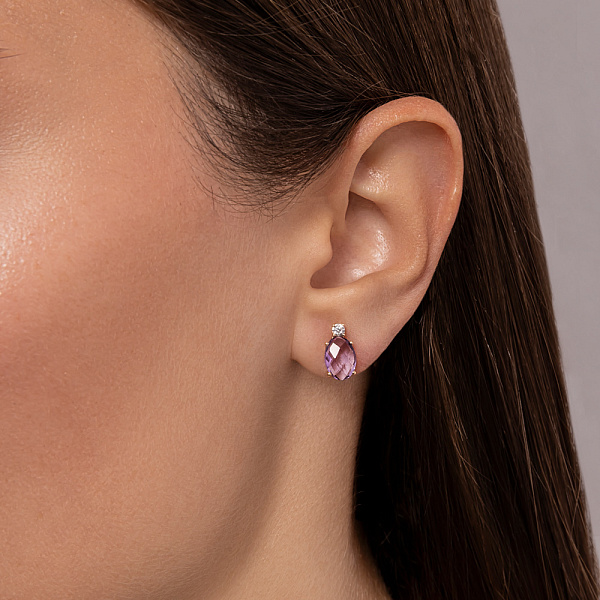 Золотые пусеты с аметистом (арт. 110379Па) – изображение 2