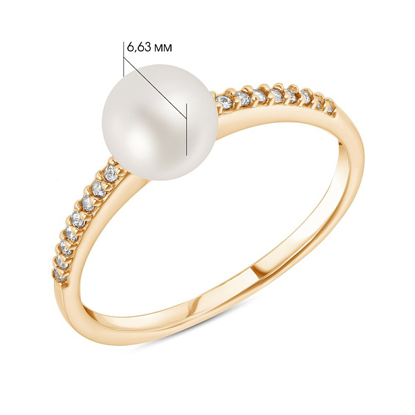 Кольцо с жемчугом и фианитами из красного золота (арт. 151282прлб) – изображение 3
