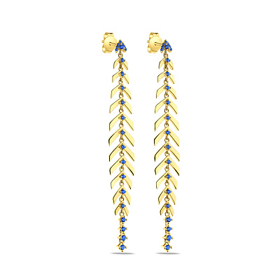 Длинные серьги из серебра с желтым родирование  (арт. 7518/6595жас)
