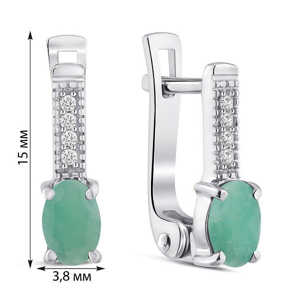 Серебряные серьги с изумрудом и фианитами (арт. 7502/1764831Изм) – изображение 2