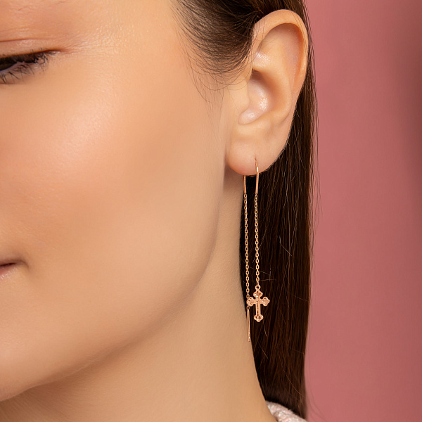 Золоті сережки-протяжки з хрестиками (арт. 1091699) – зображення 3