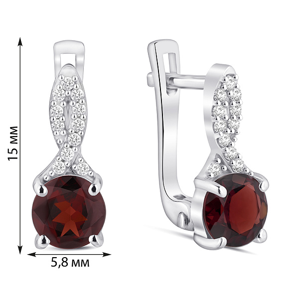 Срібні сережки з гранатом і фіанітами (арт. 7502/1958001Г) – зображення 2