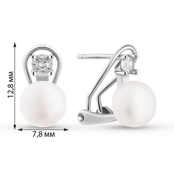 Серебряные серьги с жемчугом и фианитами (арт. 7502/10020жб) – изображение 2