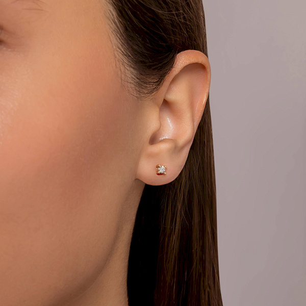 Пусеты из красного золота с бриллиантами  (арт. Т011079020) – изображение 2