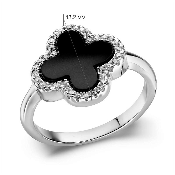 Серебряное кольцо с ониксом и фианитами (арт. 7501/3756/15о) – изображение 2
