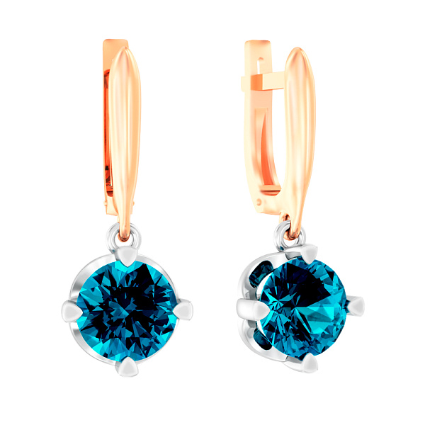 Золоті сережки-підвіски з топазом Blue Ocean (арт. 110594Пл) – зображення 1