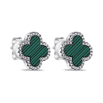 Сережки зі срібла з малахітом і фіанітами (арт. 7518/5108/15млх)