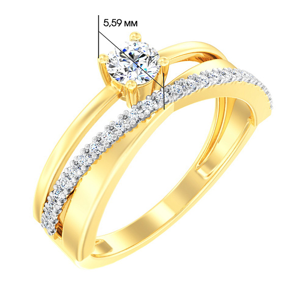 Золота каблучка в жовтому кольорі металу з фіанітами Синергія (арт. 141101ж) – зображення 3