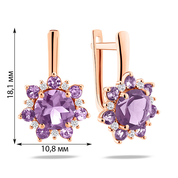 Золоті сережки з аметистом і фіанітами (арт. 111244Паф) – зображення 5