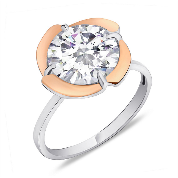 Серебряное кольцо с фианитом и золотыми накладками (арт. 7201/355кп) – изображение 1