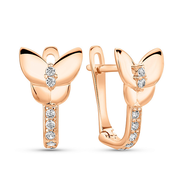 Золотые сережки Бабочки с фианитами (арт. 1091237) – изображение 1