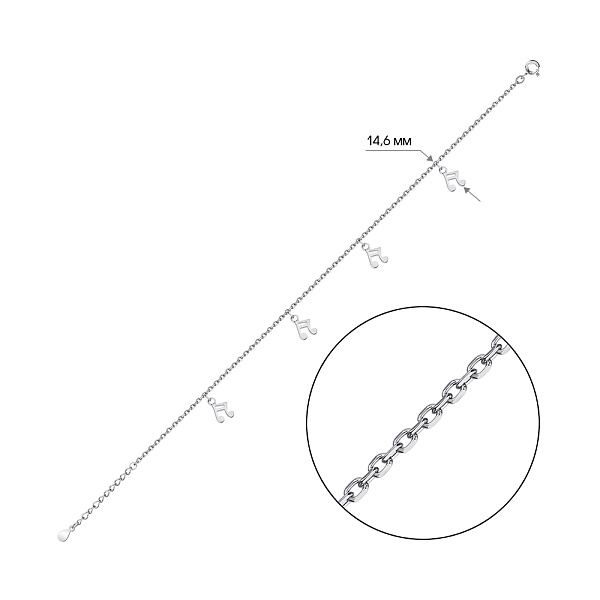Срібний браслет на ногу Ноти без каменів (арт. 7509/4790н) – зображення 2