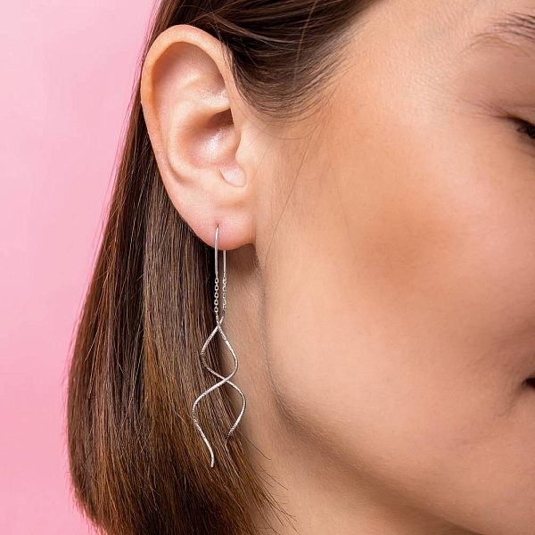 Серьги-протяжки из белого золота (арт. 110966ба) – изображение 2