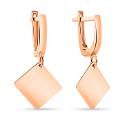 Золотые серьги-подвески в красном цвете металла (арт. 108622)