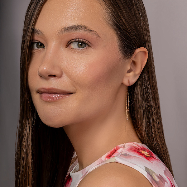 Сережки-протяжки з жовтого і білого золота (арт. 110720жб) – зображення 4