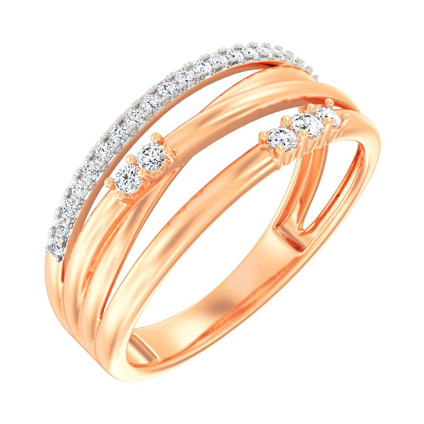 Золота каблучка в червоному кольорі металу з фіанітами (арт. 140901) – зображення 1