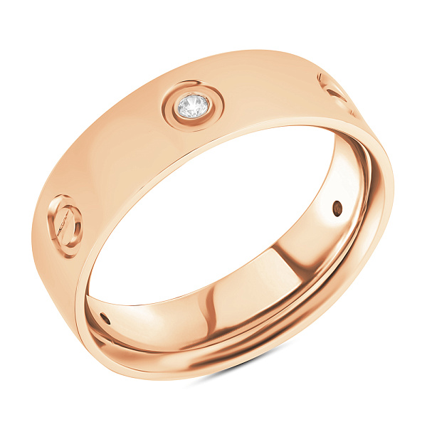 Золотое кольцо в красном цвете металла с фианитом (арт. 154206) – изображение 1