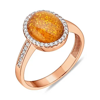 Каблучка золота з бурштином та фіанітами (арт. 140693ПЯ)