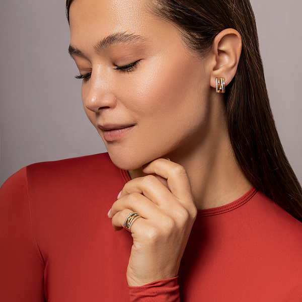 Сережки Синергия из желтого золота с фианитами (арт. 110185ж) – изображение 7