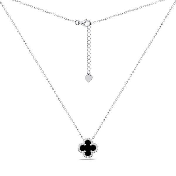 Серебряное колье "Клевер" с ониксом (арт. 7507/977/15о) – изображение 2