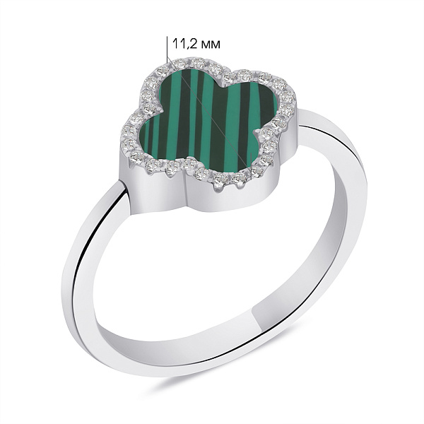 Серебряное кольцо Клевер с малахитом и фианитами (арт. 7501/5075/10млх) – изображение 2