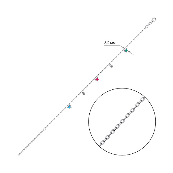 Срібний браслет на ногу Метелики (арт. 7509/4440ецвн) – зображення 2
