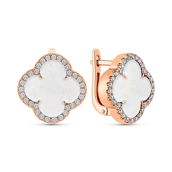 Фото Серьги из красного золота с перламутром и фианитами (арт. 111446/10п)
