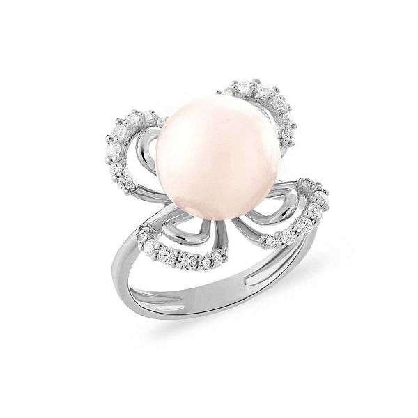 Золотое кольцо с жемчугом и фианитами (арт. 153221бпрлб) – изображение 1