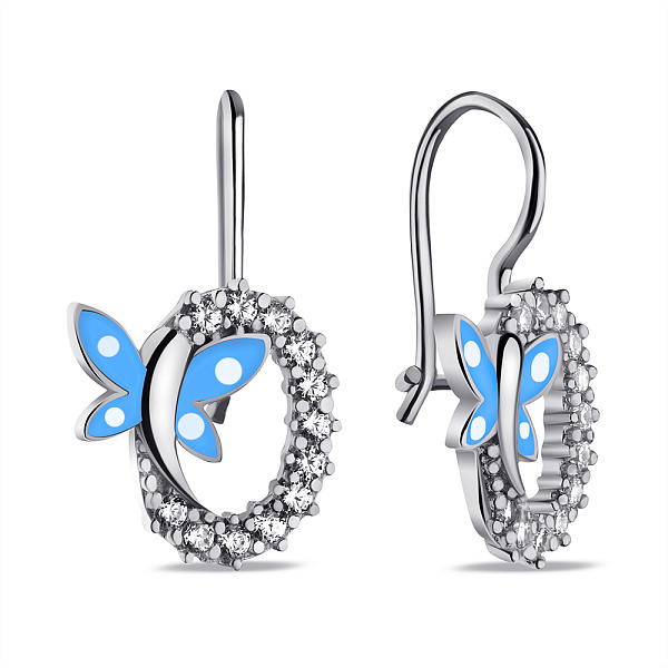 Серебряные детские серьги Бабочка с фианитами (арт. 7502/9757егб) – изображение 1