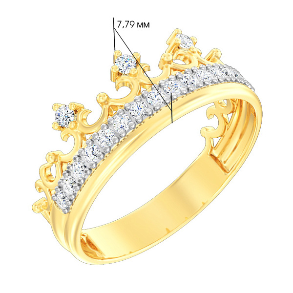 Кольцо Корона из желтого золота с фианитами (арт. 140691ж) – изображение 3