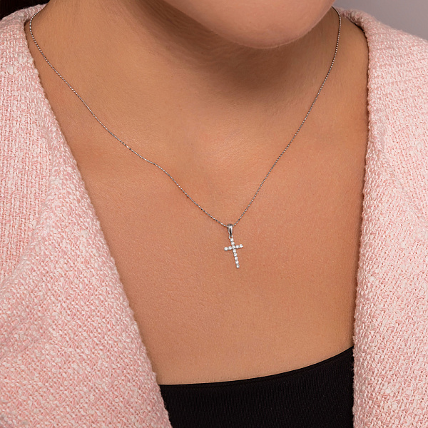 Крестик из белого золота с бриллиантами (арт. П011273015б) – изображение 3