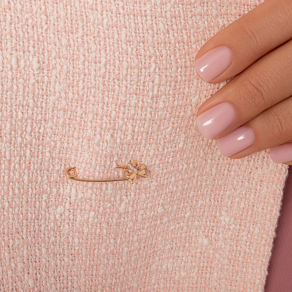 Золотая булавка Бант с фианитами (арт. 360083) – изображение 2