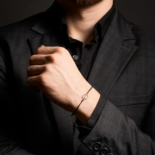 Браслет на шовковій нитці Тризуб з золотою вставкою і з емаллю (арт. 340028чесж) – зображення 3