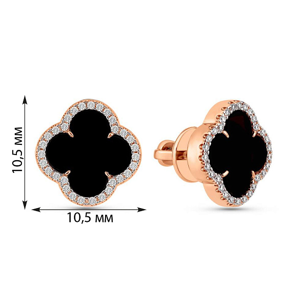 Сережки з червоного золота з оніксом і фіанітами (арт. 1101208/8о) – зображення 2
