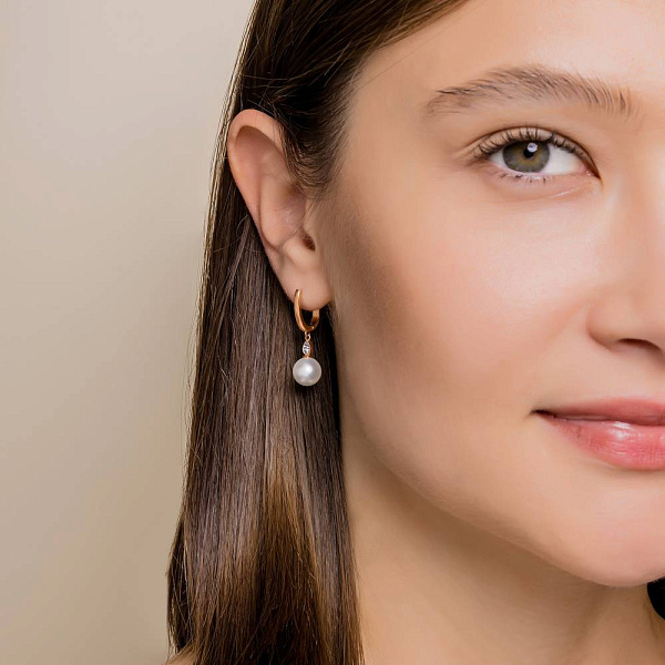 Золоті сережки-підвіски з перлами (арт. 2105855101) – зображення 3